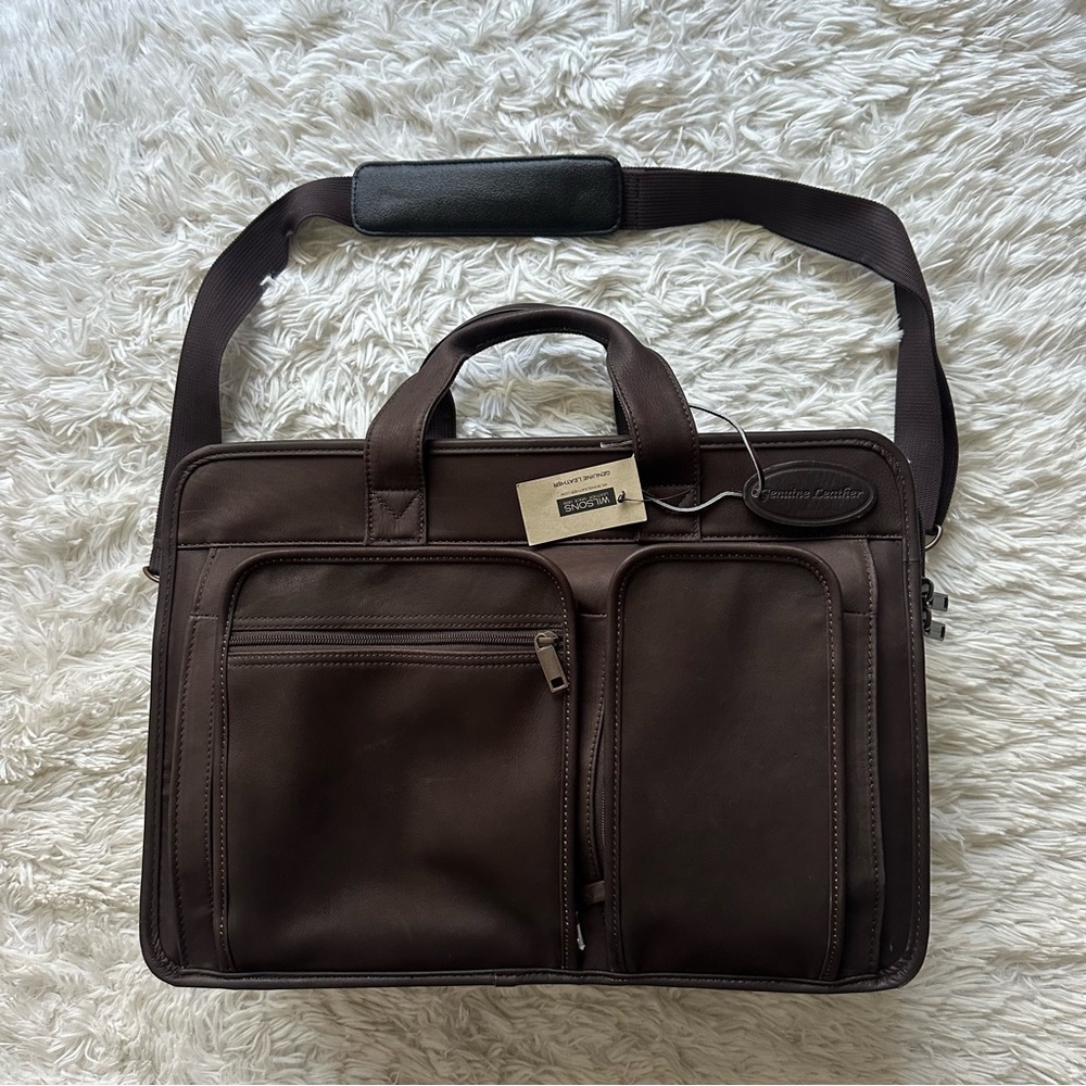 Wilson's Leather Men's Vacqueta Triple Gusset Leather Bag Dark Brown New